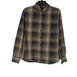 Prana Men’s Black Yellow Plaid Button Down Shirt Size Small